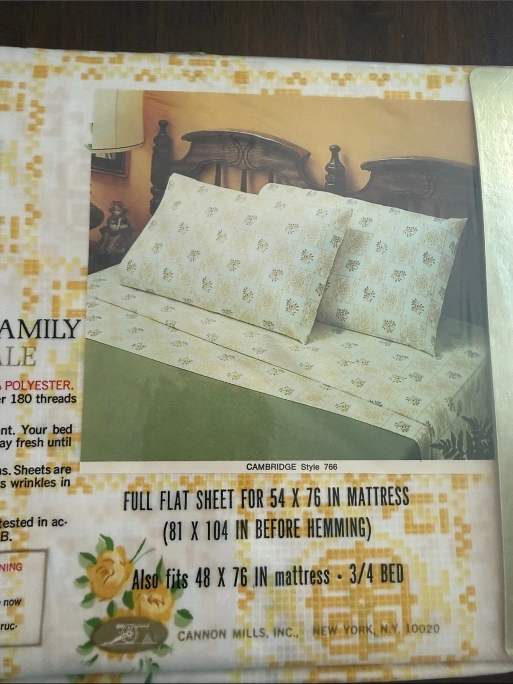 Brand New Sealed Vintage Cannon Royal Family Floral Yellow Full Flat Sheet